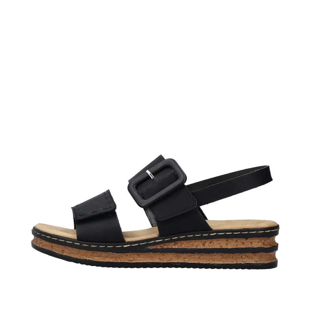 Rieker 6295000 Womens Black Buckle Sandal
