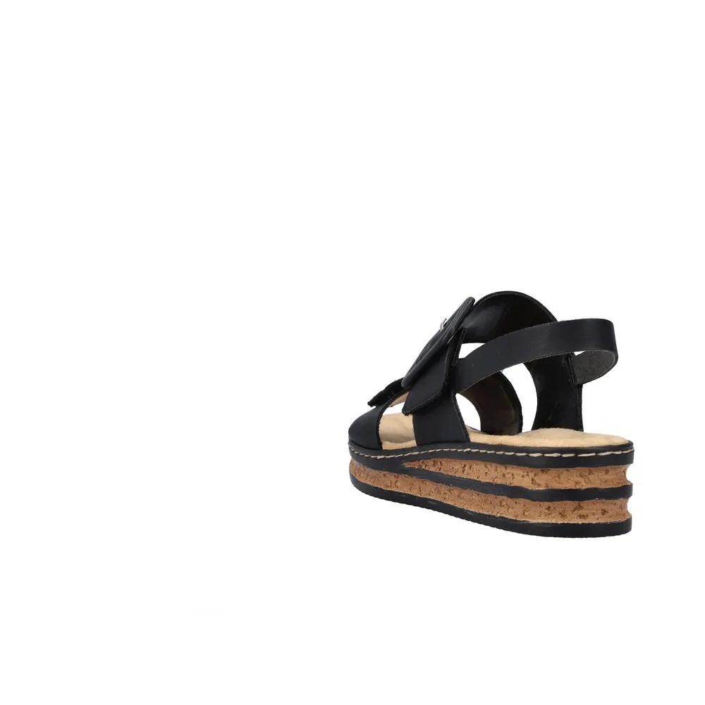 Rieker 6295000 Womens Black Buckle Sandal