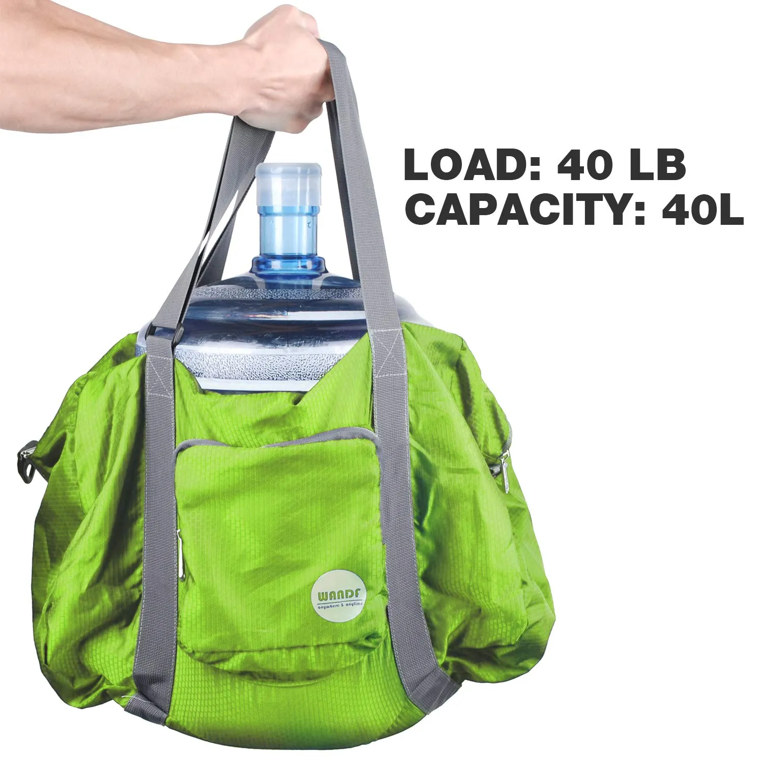 Wandf Foldable Travel Duffel Bag Luggage Sports Gym, Green