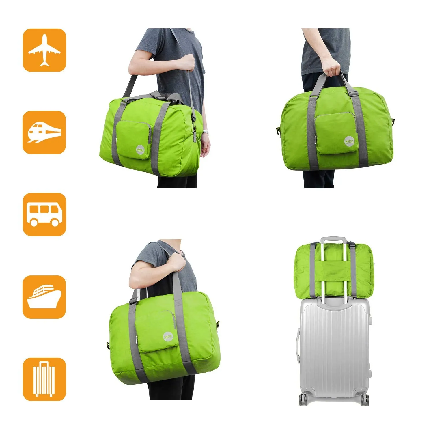 Wandf Foldable Travel Duffel Bag Luggage Sports Gym, Green